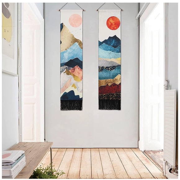 Retro Mountain Sunset/Sunrise Vintage Modern Outdoor Landscape Art Tapestry Set - Picture 2 of 8